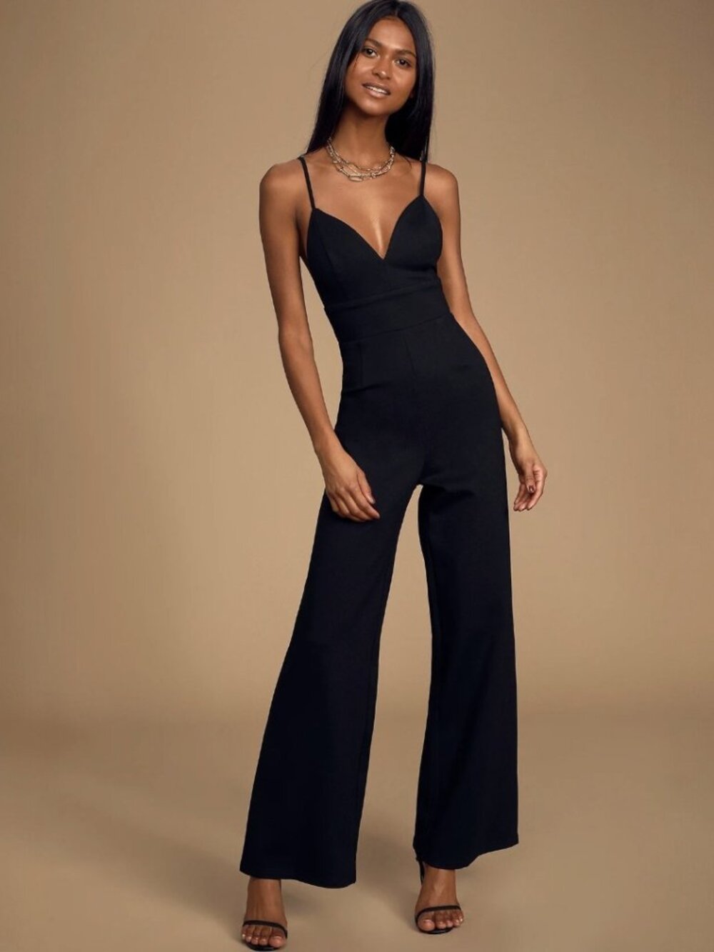 Lulus Classic Babe Black Sleeveless Wide-Leg Jumpsuit​ NWT